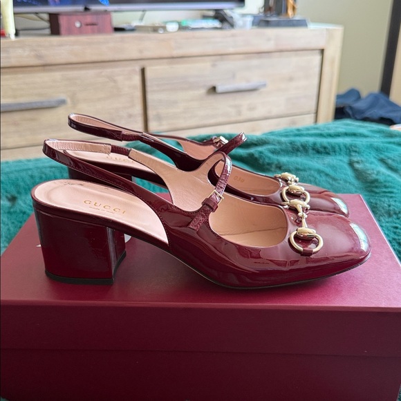 Gucci Burgundy Patent Leather Horsebit Slingback Pumps - Picture 5 of 7
